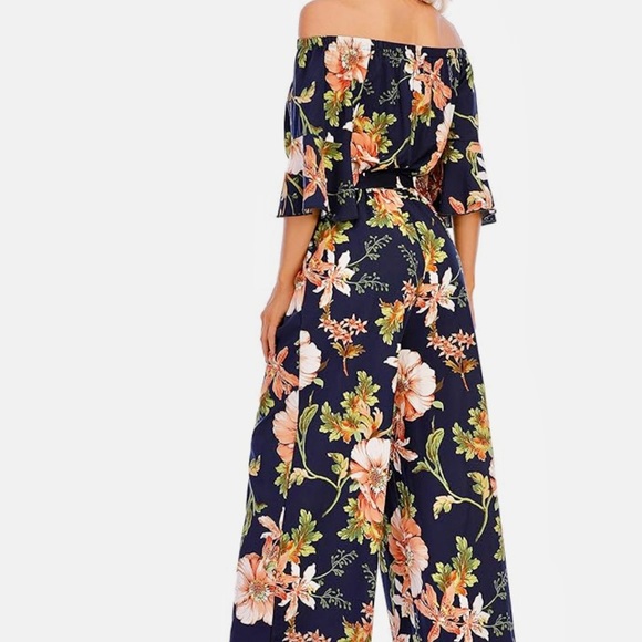 NWOT We Live Fashion off the shoulder high waist floral jumpsuit - Picture 7 of 16
